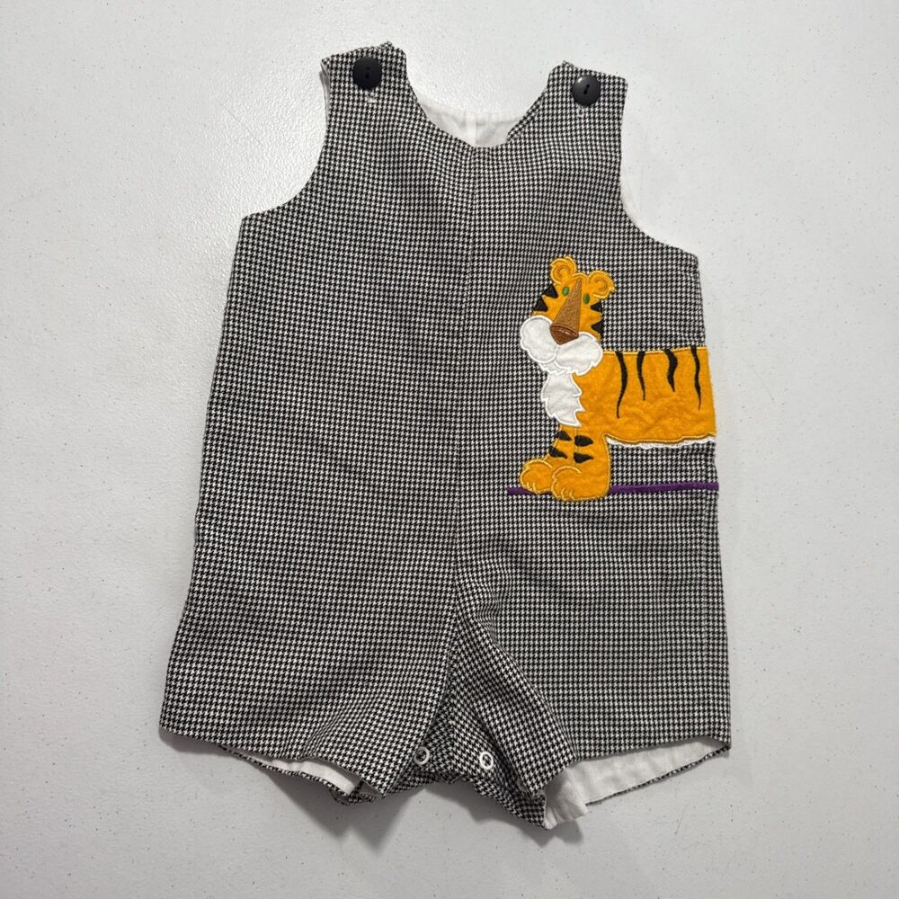 Mulberry‎ Shorts Overall Toddler 18M Embroidery Tiger Houndstooth USA